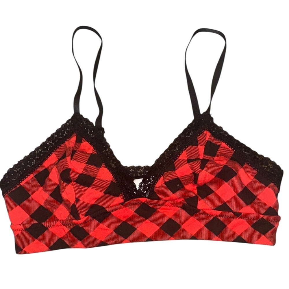 Jenni Red and Black Plaid Lace Bralette